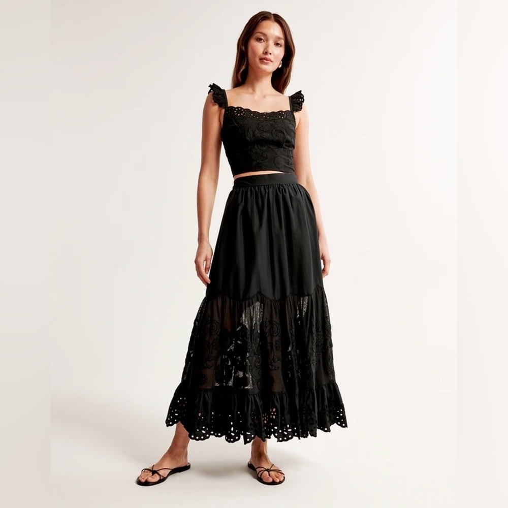 Abercrombie & Fitch Elevated Embroidered Maxi Skirt